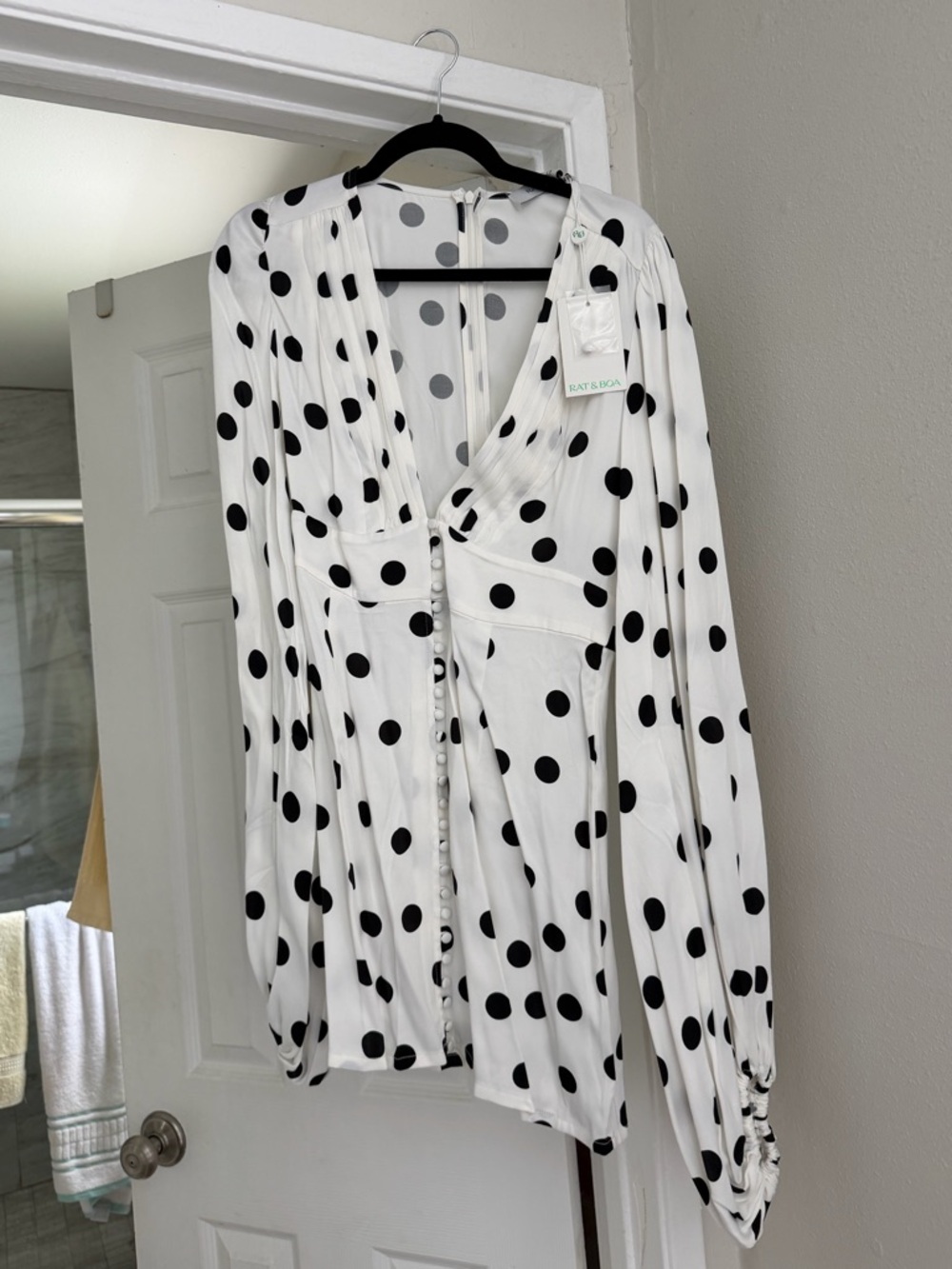 Rat & Boa White and Black Polka Dot Dress